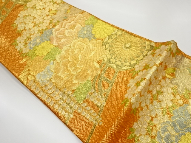 リサイクル　佐賀錦花車模様織出し袋帯